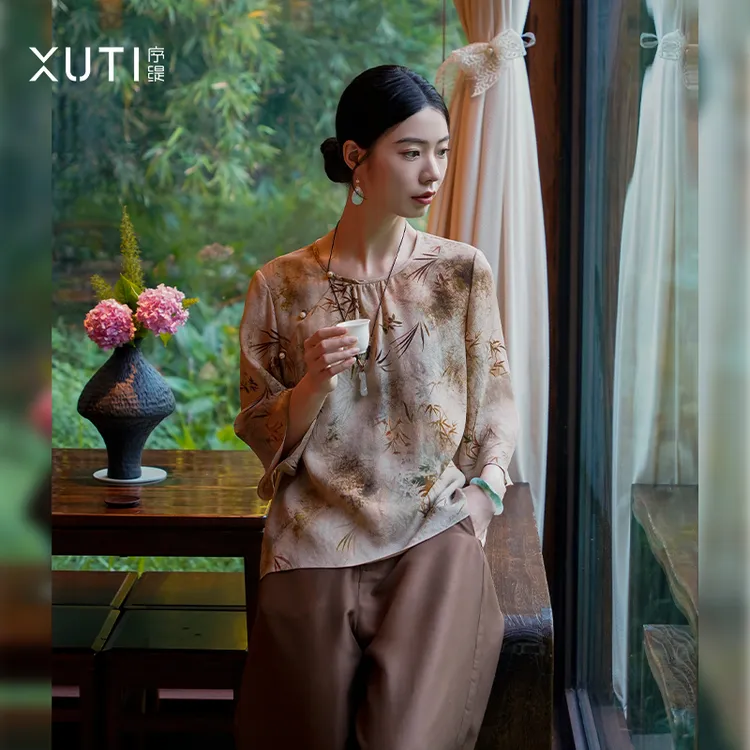 序缇『芣苡其华』夏季新款国风新中式桑蚕丝上衣女宽松H49-17553