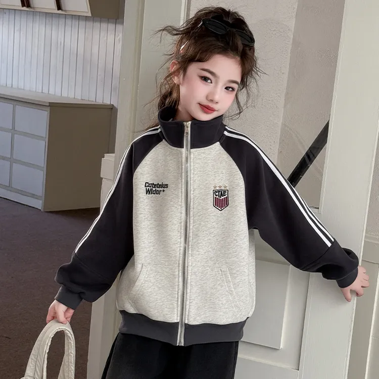 女童外套春秋款2025新款中大童春装洋气撞色夹克衫儿童休闲棒球服