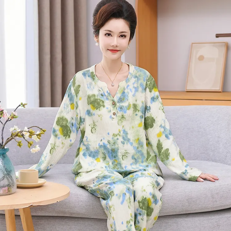 云朵棉睡衣女士春秋季长袖套头中老年人妈妈秋季可外出婆婆家居服