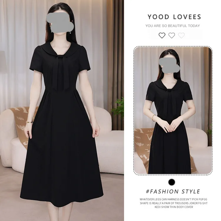 法式黑色连衣裙女夏季2026新款收腰显瘦优雅气质小黑裙中长款裙子