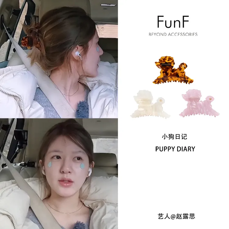 FunF/乐纷绮 赵露思明星同款气质轻奢法式抓夹醋酸发夹 小狗日记