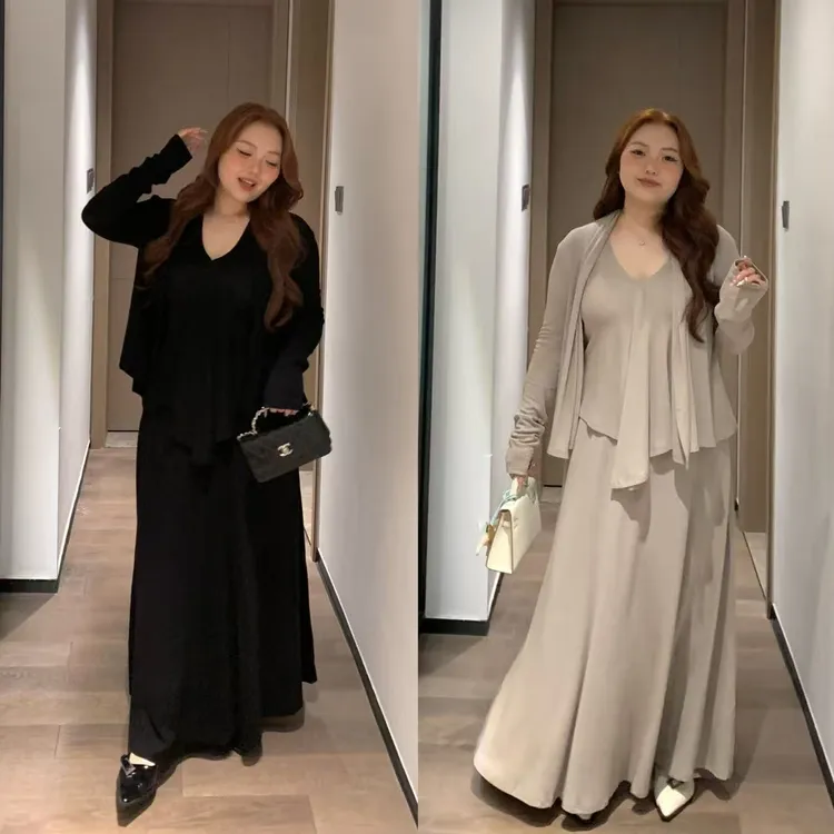 慧芝huizhi 21266女人味三件套 定制背心开衫半裙气质大码三件套