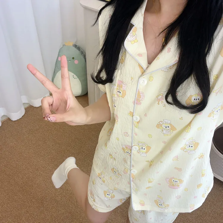 【面包饼饼】云朵棉短袖短裤睡衣套装女夏季2025新款两件套甜美卡通