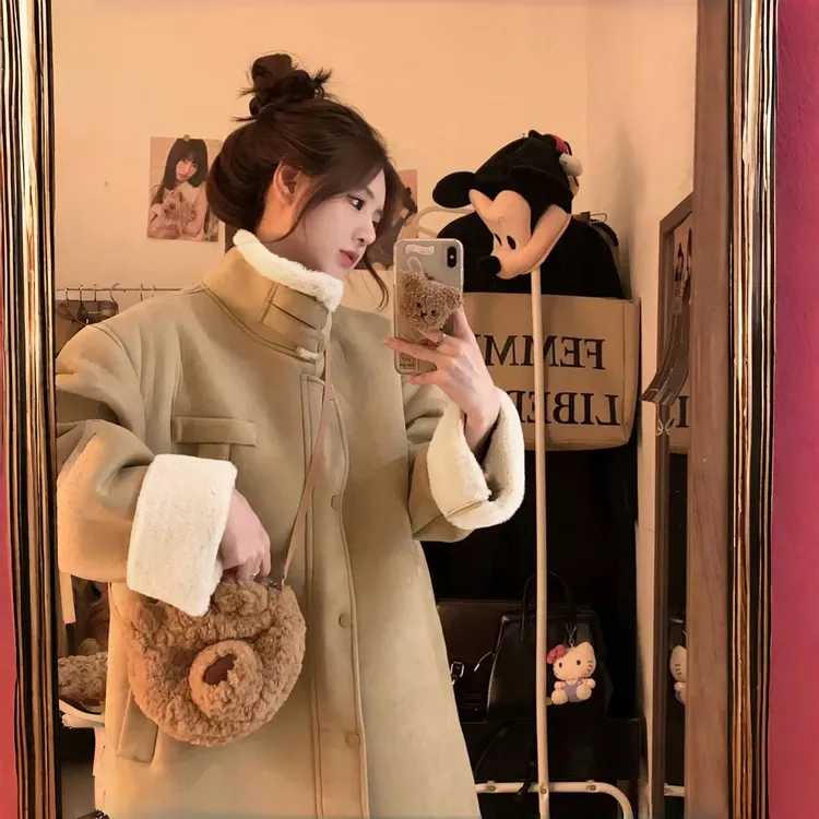 断码捡漏~路易学院 / 韩系加绒加厚长款毛毛外套12504花契200斤