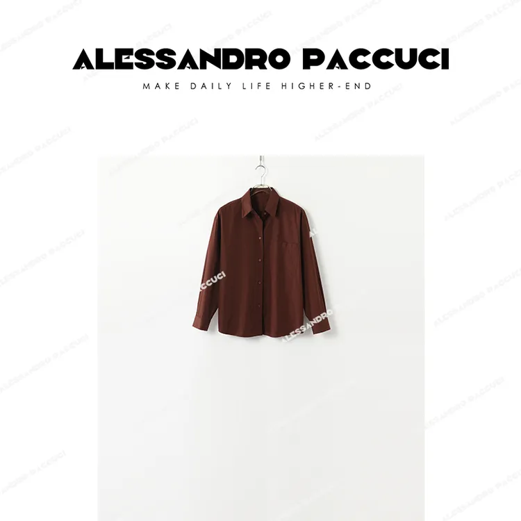 AP洛哥43050HC【红陶】翻领100棉砖红色宽松时尚百搭长袖衬衣
