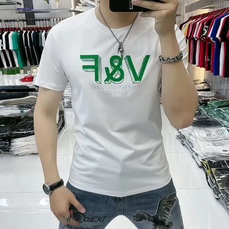 短袖t恤男夏季新款潮牌圆领体恤时尚百搭网红重磅chic印花打底衫