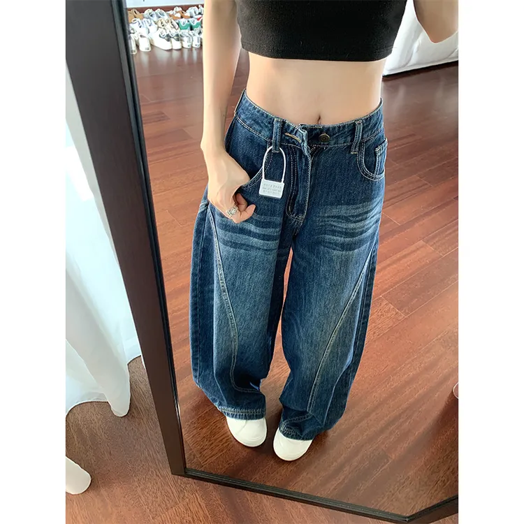 美式复古高街垂感弯刀牛仔裤女2025秋季新款小众宽松显瘦阔腿长裤