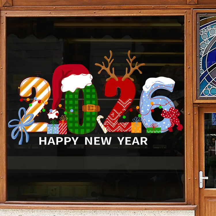 2026圣诞节贴纸装饰耶诞圣诞树玻璃橱窗装饰布置静电窗贴门贴窗花