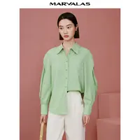 【丽公主】曼德诗设计感果绿衬衫时髦长袖纯色个性衬衣M311300522