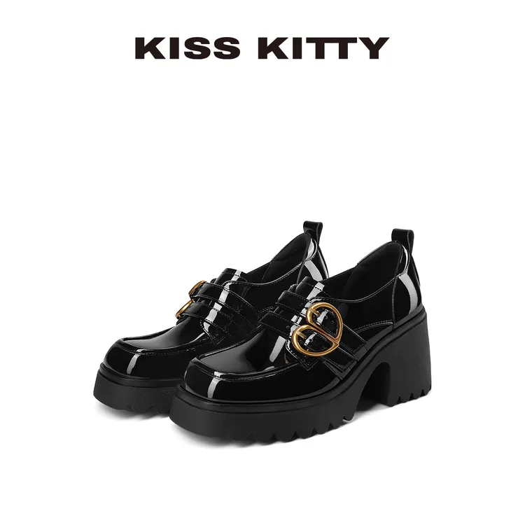 KISSKITTY厚底乐福鞋2025秋季款女单鞋复古显高通勤时装鞋