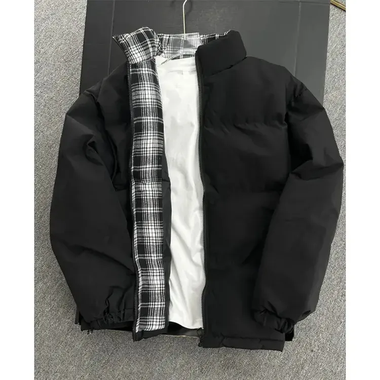 美式cleanfit格子拼接夹克棉服男款秋冬季宽松高级感加厚棉衣外套