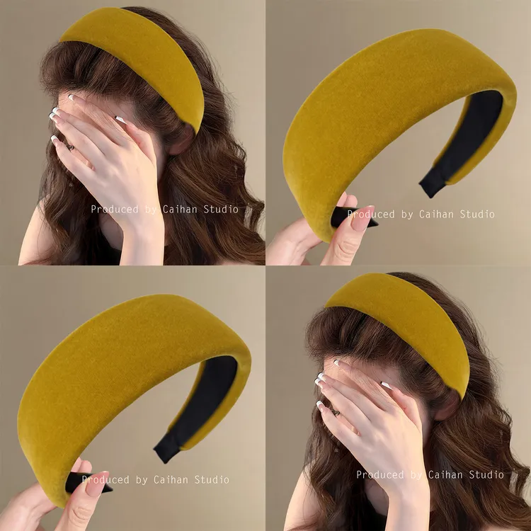 秋露吻枫~气质姜黄丝绒发箍氛围感显脸小宽边高颅顶头箍旅行发卡！