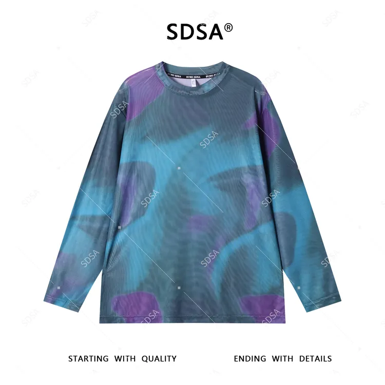 SDSA秋季新款男士痞帅潮牌渐变撞色长袖T恤圆领宽松潮流百搭休闲