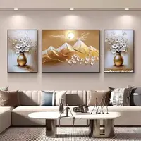 升级款-日照金山客厅装饰画轻奢沙发背景墙台球挂画三联山水壁画