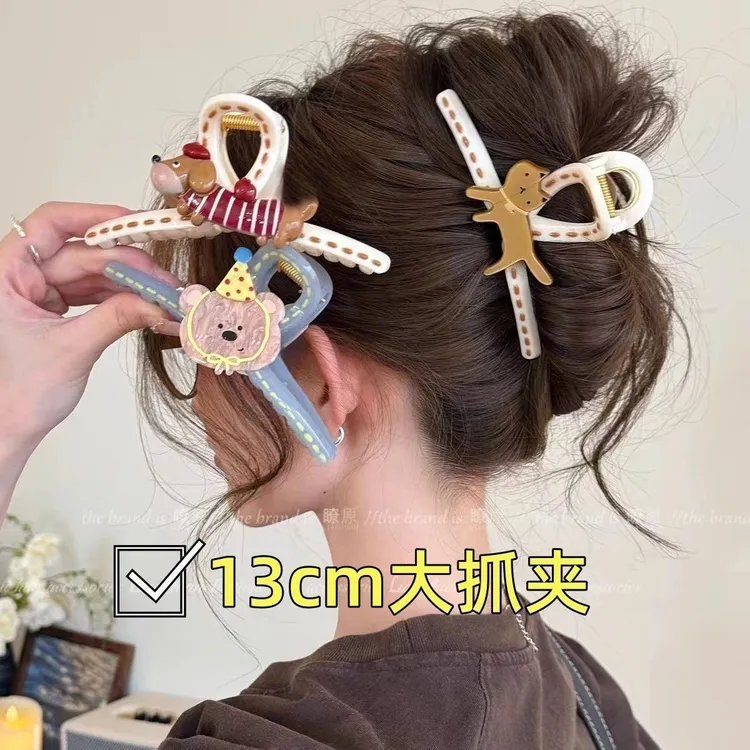 韩系涂鸦卡通抓夹女ins百搭高级感后脑勺鲨鱼夹子气质盘发夹头饰