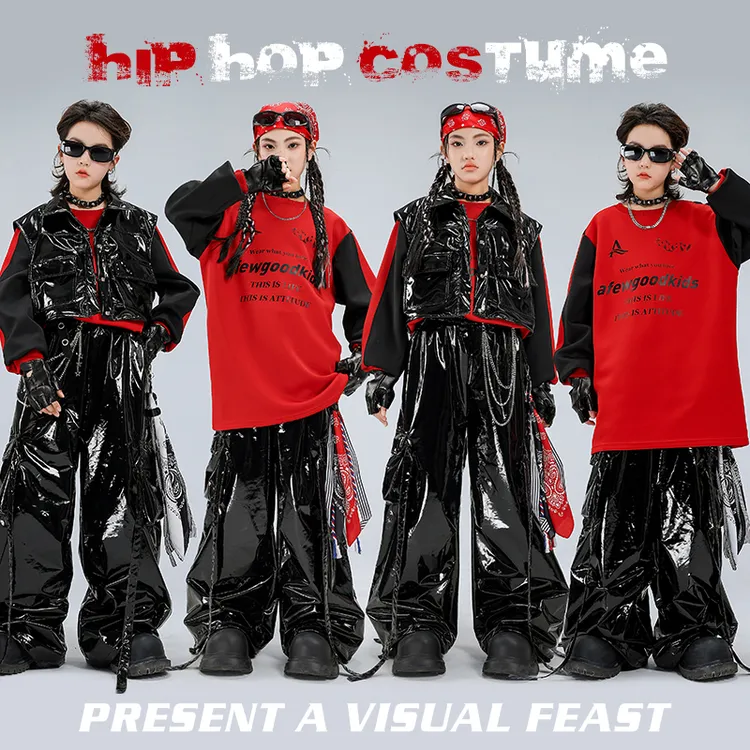 元旦儿童hiphop嘻哈街舞演出服潮酷风服装女童爵士舞演出服嘻哈风
