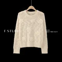 法儿家韩国限定【新品】【奶油雏菊】FS509S082圆领镂空毛衣
