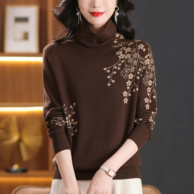 秋装2025新款大码堆堆领毛衣女宽松遮肚子显瘦秋冬提花针织打底衫