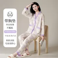 【带胸垫】紫韵繁华女式休闲长袖裤减龄套装58730