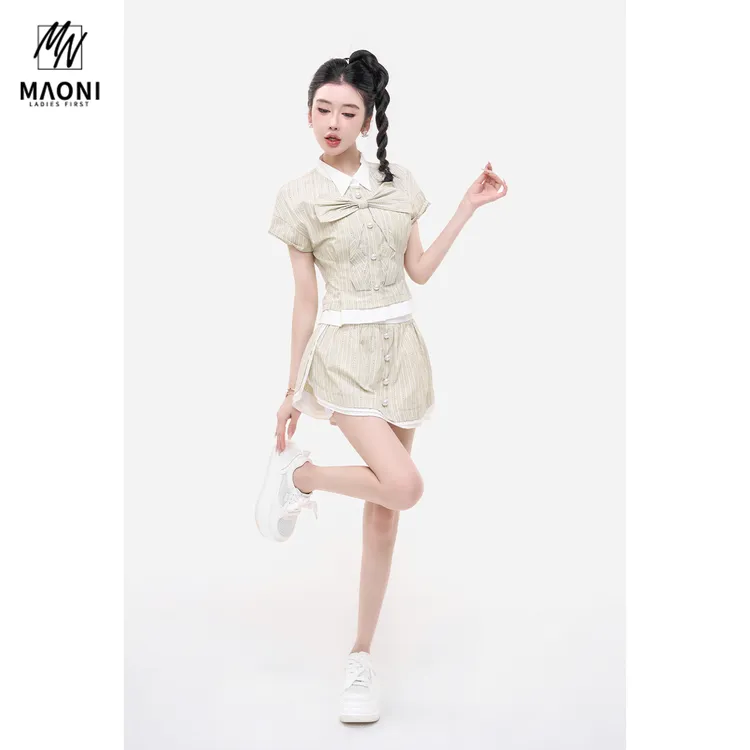 毛妮LADIESFIRST【妮感条纹】条纹重工亮钻半身裙夏季短裤裙L1927