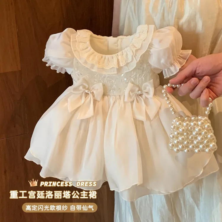 现货 女童公主裙洛丽塔连衣裙2026春夏周岁礼服小童女宝宝裙汉服