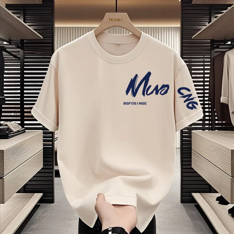 男生夏季短袖T恤透气潮流百搭纯棉宽松t恤男潮流大码字母男士上衣