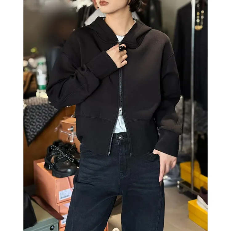 JING秋冬新款帽衫481301纯色长袖戴帽上衣休闲女装外套时尚百搭