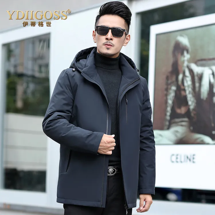 YDIIGOSS冬季羽绒服男士中长连帽2025新款加厚保暖冬装外套