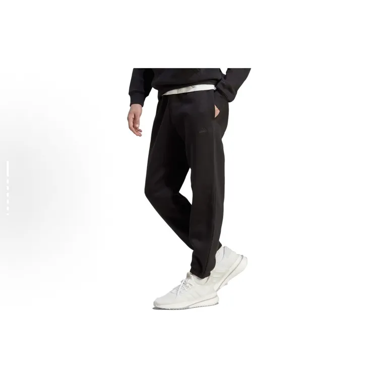 adidas 纯色字母印花系带宽松束脚休闲裤加绒 男款 黑色ib4048