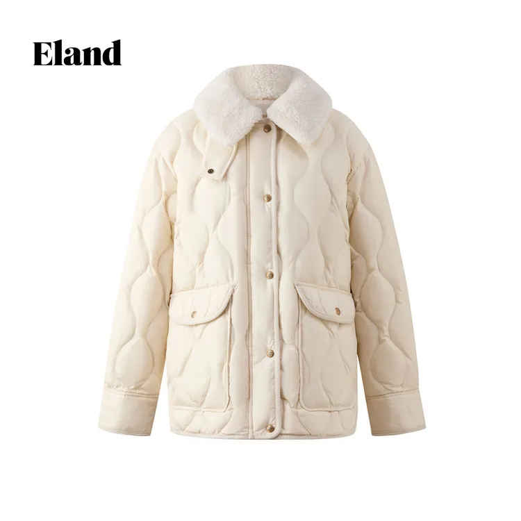 Eland衣恋冬季新款舒适休闲保暖毛领外套羽绒服女EEJDF4TE06