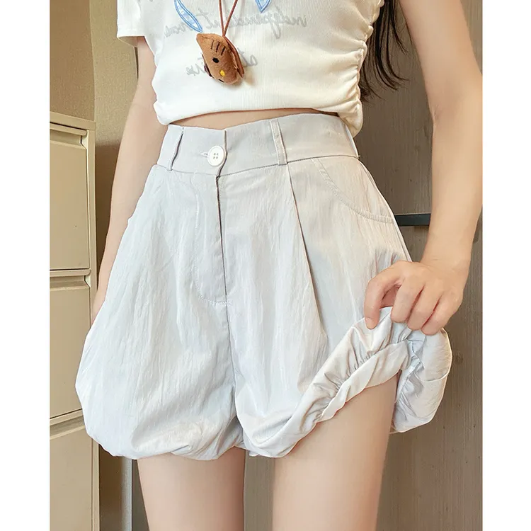 灰色花苞裙裤女2025夏季薄款高腰宽松a字休闲灯笼西装阔腿短裤