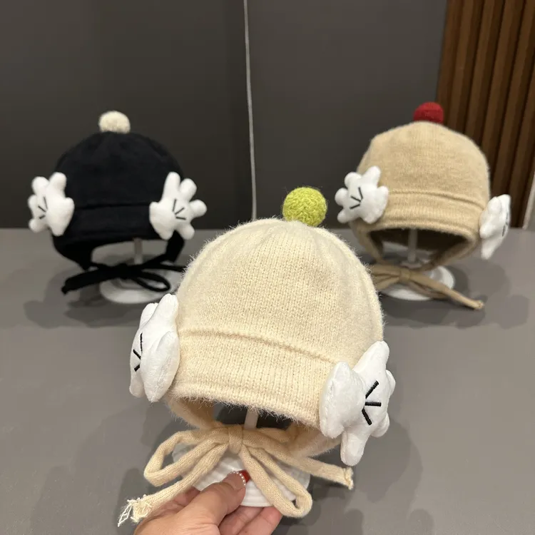 【萌趣手掌豆丁】儿童帽子秋冬季宝宝毛线帽可爱手掌护耳防风保暖帽