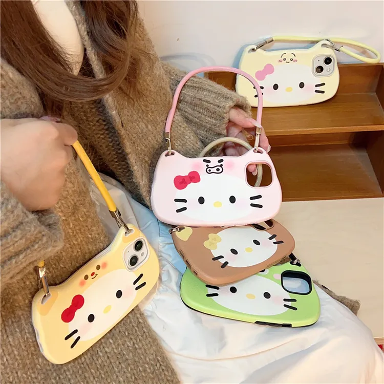 卡通立体手提KT猫iPhone14/13适用苹果16/15PROMAX手机壳防摔可爱