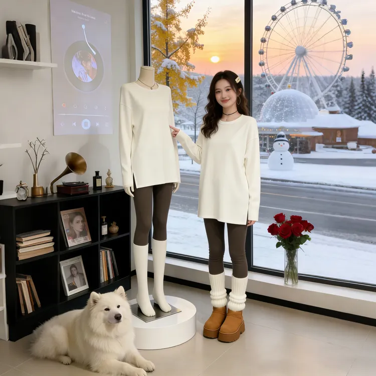 德绒白色圆领打底衫女内搭新款秋冬遮屁股加厚保暖长袖T恤上衣潮