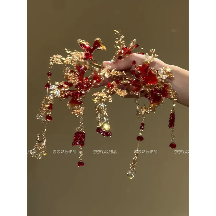 z8547新款红金撞色新中式减龄新娘秀禾头饰