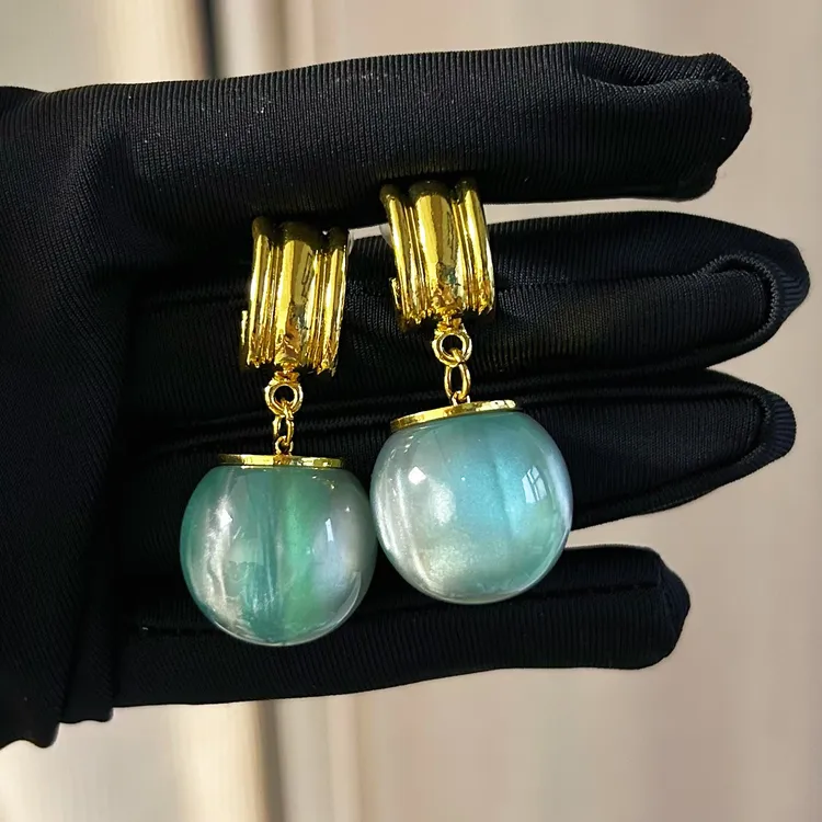 铜合金树脂耳饰 高级感几何流苏蓝色吊坠耳环U899