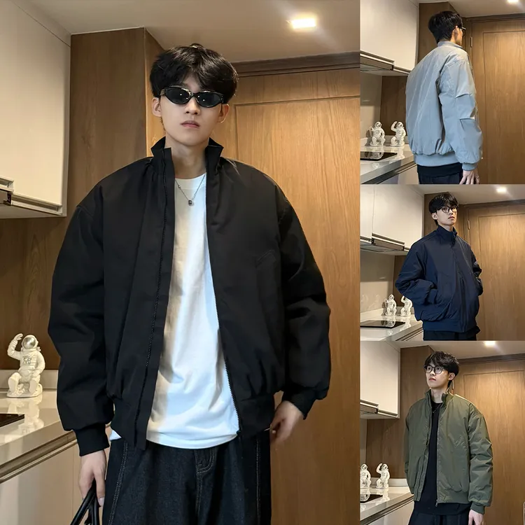 2025工装立领上衣美式百搭短款潮流夹棉夹克男飞行服休闲情侣外套