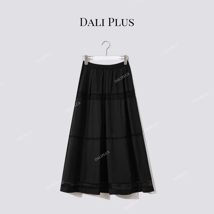 DALI PLUS“棉质蕾丝伞裙”蕾丝拼接松紧腰半身裙-D5MM2146