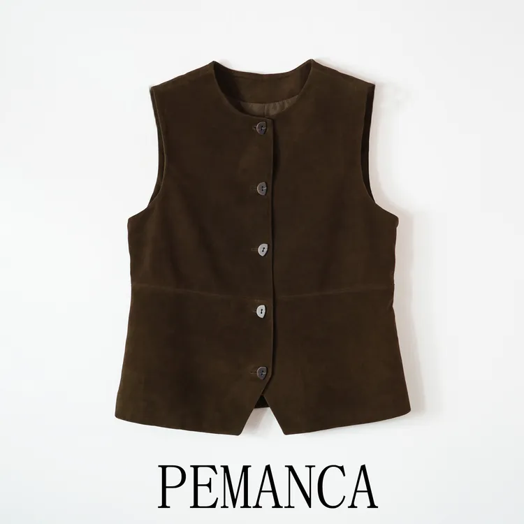 真皮山羊皮反绒真羊皮马甲复古小众设计师百搭外套女马夹内搭