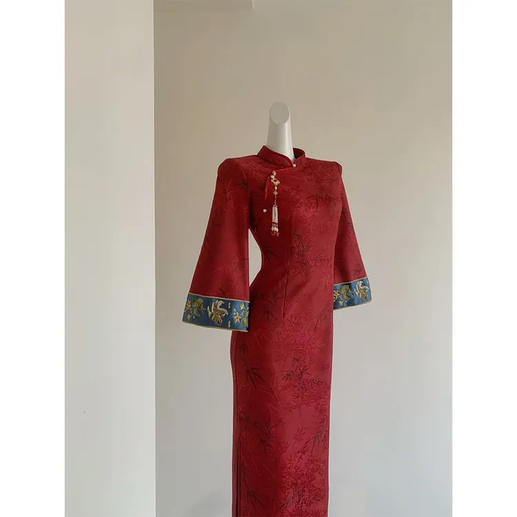 【红竹】高级显白竹叶提花新中式订婚服敬酒服回门连衣裙旗袍礼服