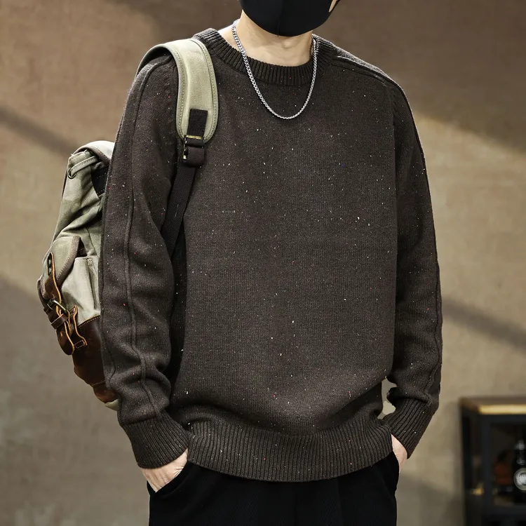 设计感满天星圆领毛衣男秋冬新款加厚保暖套头外套重磅针织打底衫