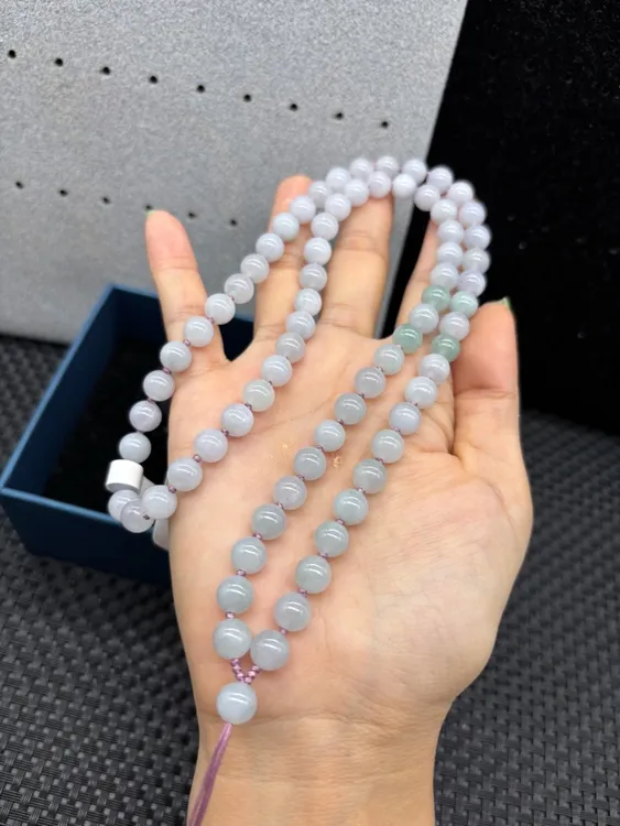 高端天然A货缅甸翡翠冰种紫罗兰圆珠8mm玉石挂件绳项链毛衣链百搭