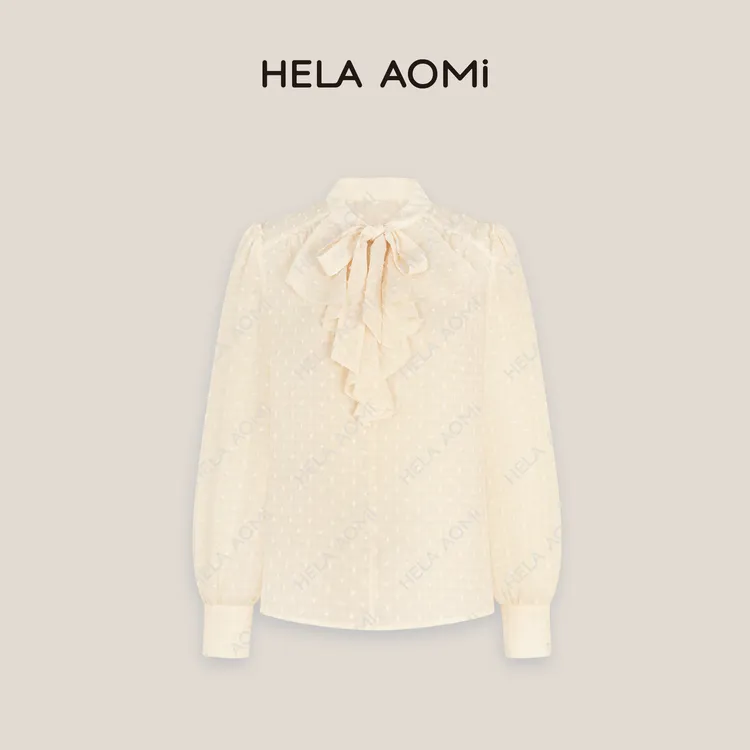HELA AOMI“浪漫风荷叶边”气质蝴蝶结设计肌理感衬衫CY5CB11660