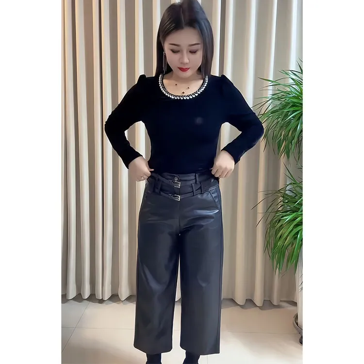 2025年秋冬新款镶钻拼接设计修身长袖打底衫小众高级感显瘦上衣