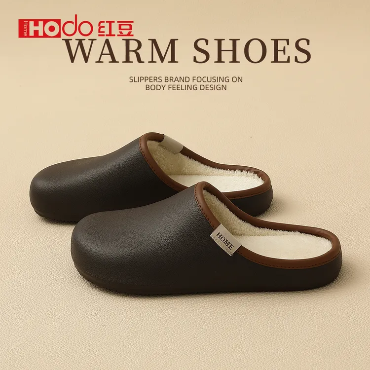 [红豆]棉拖鞋男士防水冬季2025新款室内家居保暖加绒静音女士棉拖