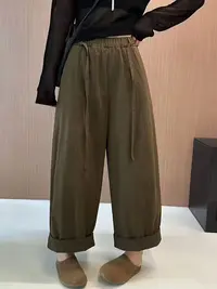 ［巧巧定制］新款韩版百搭修身显瘦松紧腰抽绳阔腿九分裤休闲裤6747