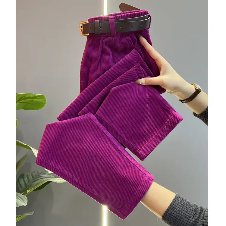 秋冬新款纯色灯芯绒时尚百搭休闲哈伦裤高腰宽松显瘦遮肉老爹裤