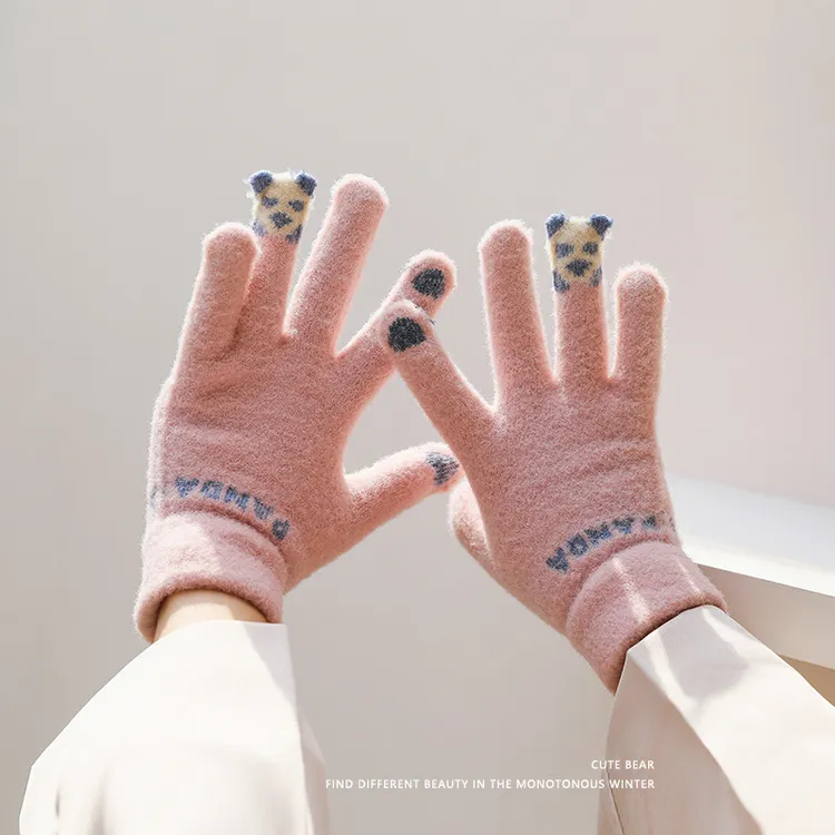 手套保暖防寒冬天女可爱触屏毛绒加厚骑车骑行学生高颜值韩版加绒