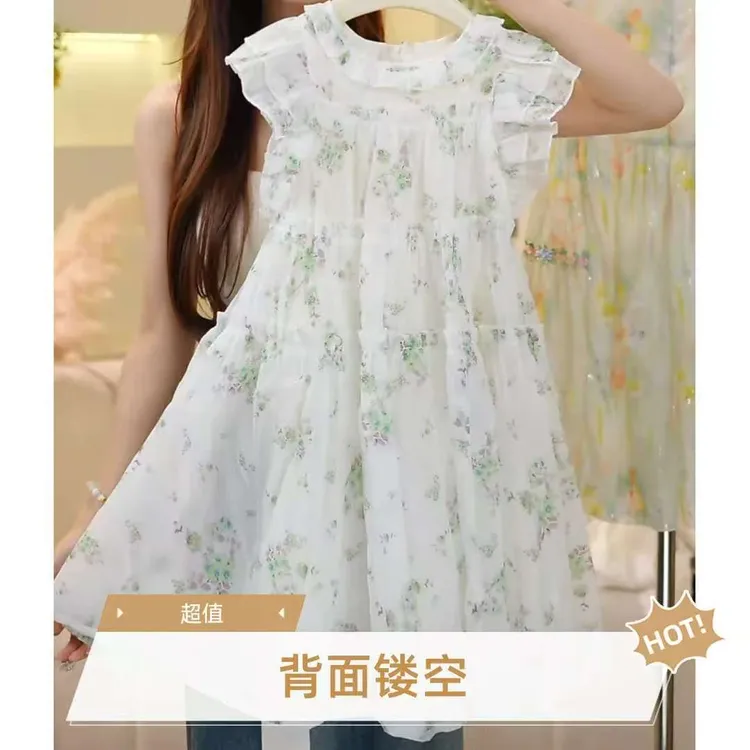 法式碎花女连衣裙女童棉质夏裙子洋气舒适女宝通勤风