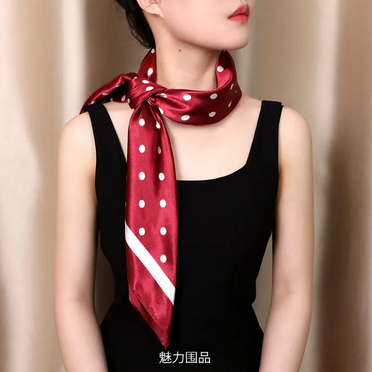 春秋气质波点丝巾OL职业洋气装饰领巾日常穿搭法式方巾护颈围巾女